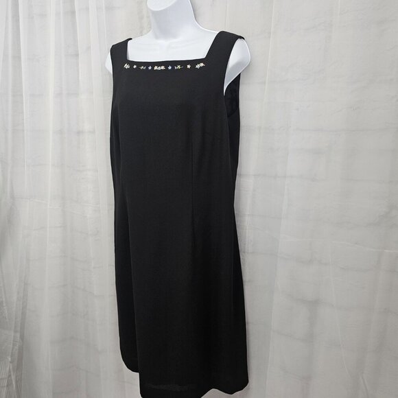 Vintage Talbots Black Sleeveless Embroidered Dress Minimalist Shift Retro 12 - Picture 6 of 14